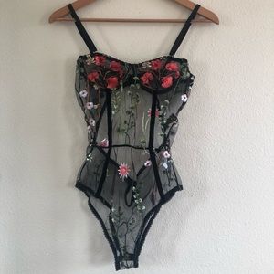 Floral embroidered lace bodysuit